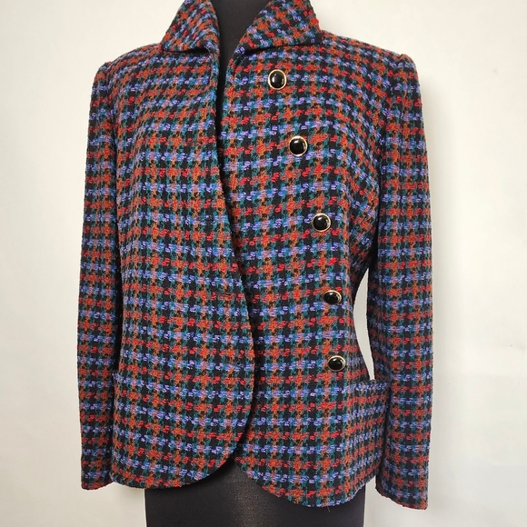 80's Ungaro wool houndstooth blazer asymmetrical button front 10 FIRM - Picture 4 of 11